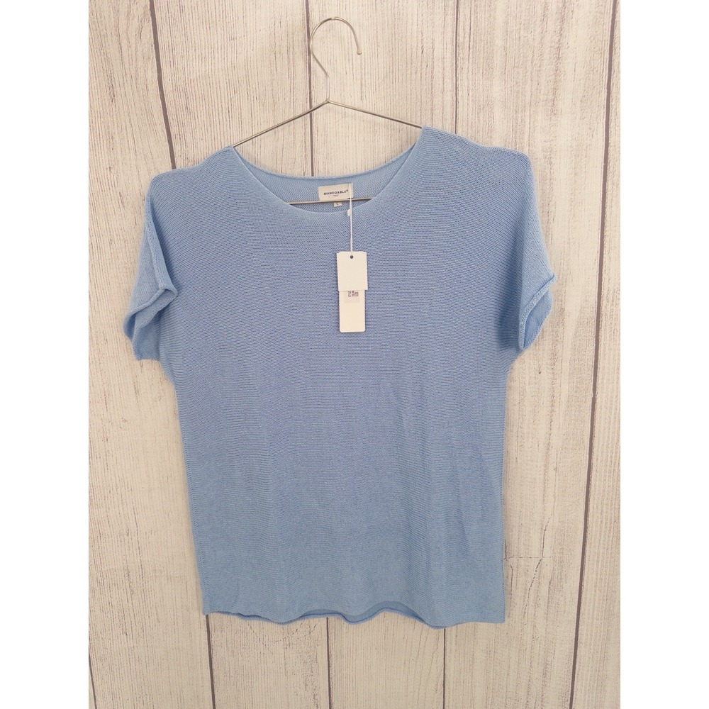 Bianco & Blu Sweater Womens LARGE Blue Lightweight Textured Boho Beachy Summer